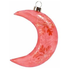 Подвесной декоративный светильник МЕСЯЦ В СНЕЖИНКАХ, стекло, коралловый, тёплые белые LED-огни, 17 см, батарейки., Due Esse Christmas