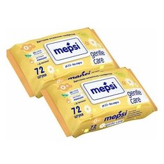 Влажные салфетки Mepsi gentle care ромашка, пластиковая крышка, 72 шт., 2 уп.