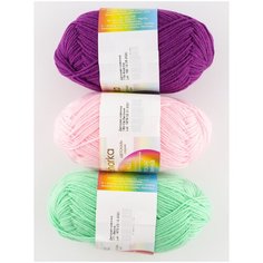 Пряжа "Детская новинка" (3 мотка), 50г., 200м, ПЕХОРКА, 180 св.бегония, 171 весна, 179 фиалка