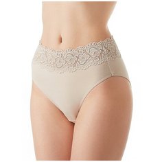 Lowry Трусы слипы макси высокой посадки с кружевным поясом, размер 5XL, бежевый