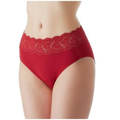 Lowry Трусы слипы макси высокой посадки с кружевным поясом, размер XXXL, красный