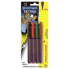 Фломастеры для кожи Centropen Tattoo 4 цвета 16 трафаретов 6