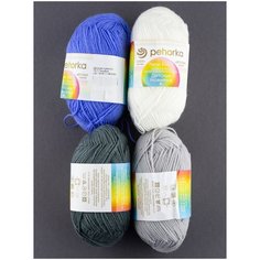 Пряжа "Детская новинка" 50г, 200м (4 мотка), ПЕХОРКА, 15 т.голубой, 01 белый, 490 самшит, 08 св.серый