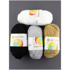 Пряжа "Детская новинка" 50г, 200м (4 мотка), ПЕХОРКА, 01 белый, 02 черный, 08 св.серый, 165 т.бежевый