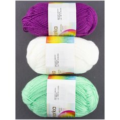 Пряжа "Детская новинка" (3 мотка), 50г., 200м, ПЕХОРКА, 01 Белый, 171 Весна, 179 Фиалка