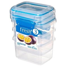 Набор из 3-х пищевых контейнеров FRESH 11,5х9х16 см, материал пластик, цвет голубой, Sistema, SI921543