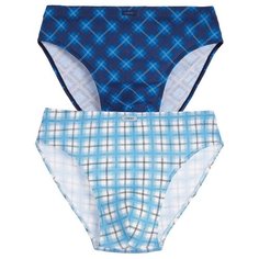 Lowry Набор трусов слипы классической посадки с принтом клетка, 2 шт., размер L, голубой/синий