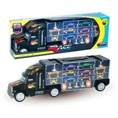 Машинка "Автовоз" в комплекте с металлическими машинками и дорожными знаками, без механизмов, 49х10х Junfa Toys