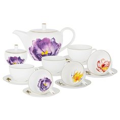Чайный сервиз Flowers на 6 персон, 14 предметов, костяной фарфор, Anna Lafarg Emily, AL-514IR-E11