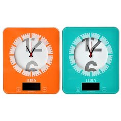 LEBEN Весы ку онные электронные с часами, макс.нагр.до 5кг (точн.измер. 1 гр), пластик, бирюзовый