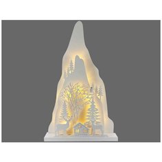 Светящаяся новогодняя декорация домик У горы, дерево, 15 тёплых белых LED-огней, 5.5х23х38 см, батарейки, Peha Magic