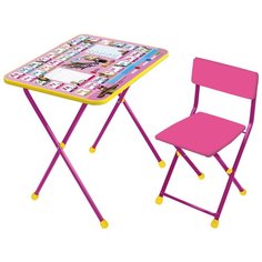 Комплект Nika стол + стул Маша и Медведь с азбукой №3 (КП2/3) 60x45 см желтый/фиолетовый