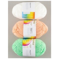 Пряжа "Детская новинка" 50г, 200м (3 мотка), ПЕХОРКА, 01 белый, 18 персик, 171 весна