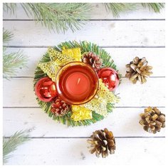 Подсвечник Зимнее волшебство С бабочками и шарами, 13 см (2378011) красный