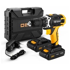 Аккумуляторная дрель-шуруповерт DEKO 20V DKCD20FU Li-Ion в кейсе + 63 аксессуара, 42 Н·м, 2х1.5 А·ч, з/у