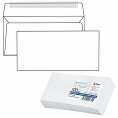 Конверты Е65 (110х220 мм), отрывная лента, 80 г/м2, комплект 100 шт., внутренняя запечатка, Е65.10.100С Курт