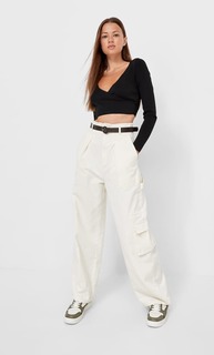 Stradivarius Трикотажный Топ На Запахе Черный Xs