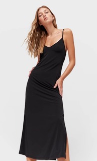 Stradivarius Платье Миди В Бельевом Стиле Черный Xs