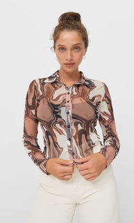 Stradivarius Рубашка Из Прозрачной Ткани Коричневый Xl