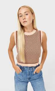 Stradivarius Жилет Геометрической Формы Коричневый Xl