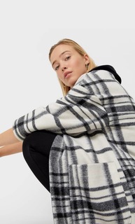 Stradivarius Кардиган-Пальто Из Трикотажной Ткани С Начёсом Черный Xl
