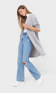 Stradivarius Длинный Кардиган Крупной Вязки Пестро-Серый Xs