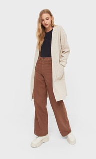 Stradivarius Длинный Кардиган Крупной Вязки Цвет Небеленого Полотна S