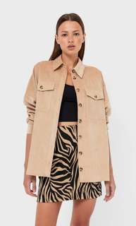 Stradivarius Плотная Рубашка Карго В Тонкий Рубчик Бежевый Xs