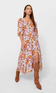 Stradivarius Платье Миди С Глубоким Вырезом На Спине Цвет Темной Фуксии M