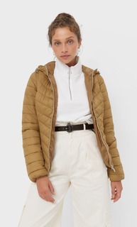Stradivarius Пуховик С Капюшоном Бежевый Средний Xs