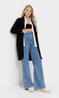Stradivarius Пальто Из Трикотажной Ткани С Начёсом Черный S