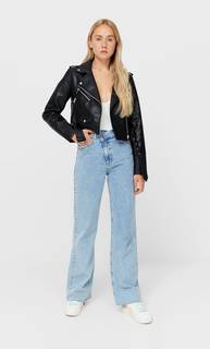 Stradivarius Куртка В Байкерском Стиле, Из Искусственной Кожи С Поясом Черный L