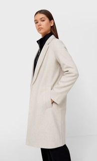 Stradivarius Пальто Из Трикотажной Ткани С Начёсом Цвет Небеленого Полотна M