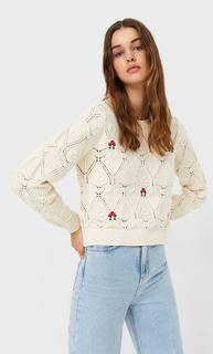 Stradivarius Свитер С Вышивкой Ванильный S