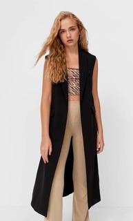 Stradivarius Длинный Элегантный Жилет Черный Xs