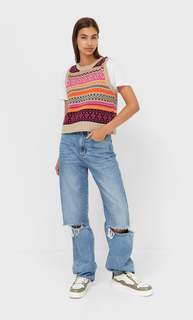 Stradivarius Жаккардовый Жилет Бежевый S