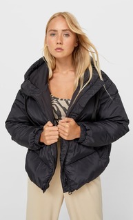 Stradivarius Стеганая Куртка Из Водоотталкивающей Ткани С Капюшоном Черный Xs