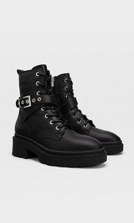 Stradivarius Черные Кожаные Ботильоны Со Шнуровкой Черный 37
