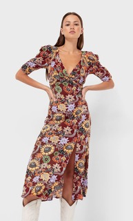 Stradivarius Платье С Короткими Рукавами И Принтом Коричневый Xl