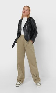 Stradivarius Кожаная Байкерская Куртка Черный L