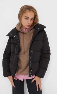Stradivarius Пуховик С Высоким Воротником Черный Xs