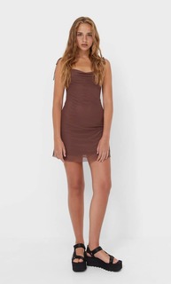 Stradivarius Платье В Бельевом Стиле Из Сетчатой Ткани Коричневый L