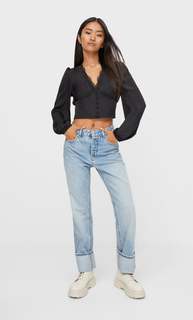 Stradivarius Атласная Блуза С V-Образным Вырезом Черный Xs