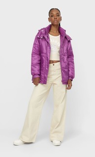 Stradivarius Стеганая Куртка Из Сатина Пурпурный Xs