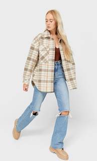 Stradivarius Трикотажная Куртка-Рубашка В Клетку Бежевый M