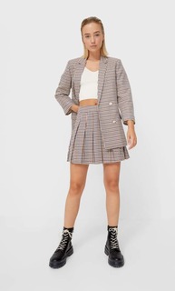 Stradivarius Юбка В Складку Из Клетчатой Ткани Коричневый L