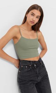 Stradivarius Укороченный Бесшовный Топ На Бретелях Хаки S