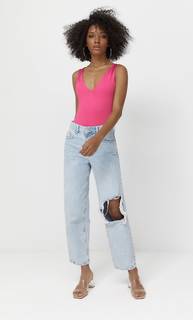 Stradivarius Боди Из Полиамида С V-Образным Вырезом Цвет Фуксии L