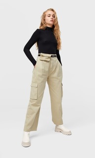 Stradivarius Футболка С Высоким Воротником И Длинными Рукавами Черный L