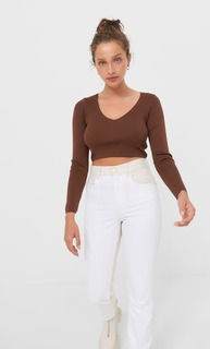 Stradivarius Свитер С V-Образным Вырезом Коричневый L